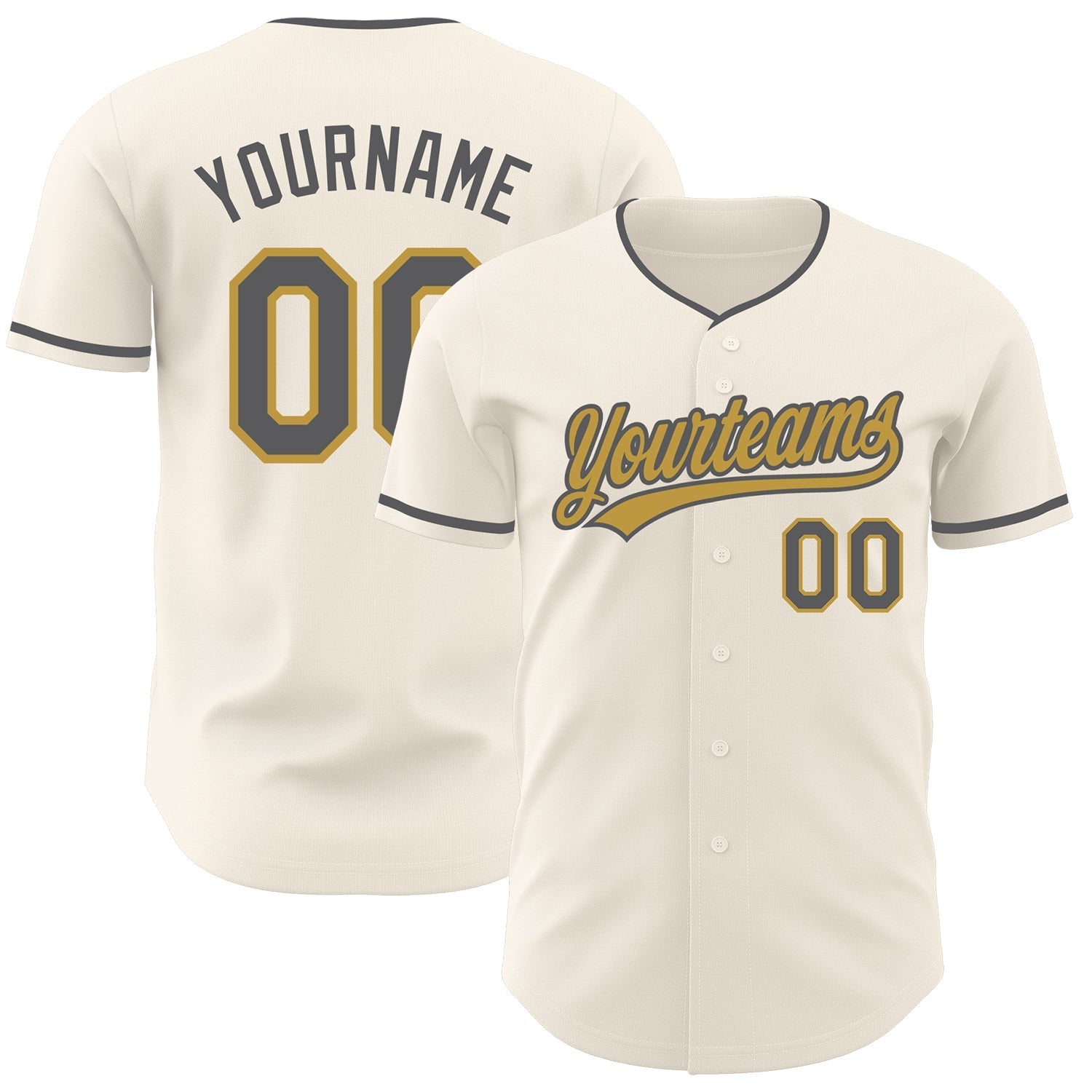 Custom Cream Steel Gray-Old Gold Authentic Baseball Jersey baseball jersey product view 1