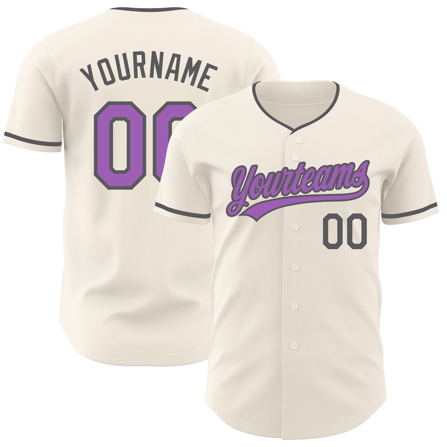 Custom Cream Medium Purple-Steel Gray Authentic Baseball Jersey baseball jersey product view 1