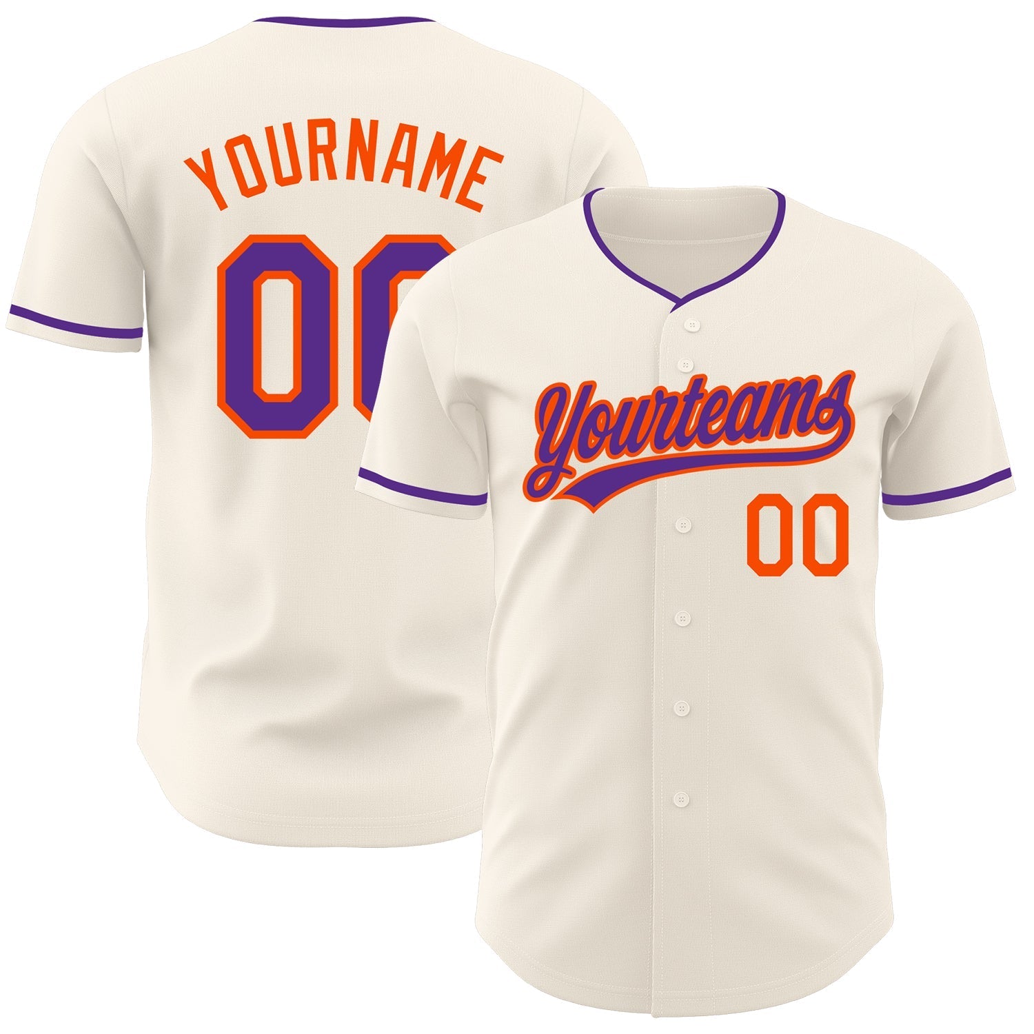 Custom Cream Purple-Orange Authentic Baseball Jersey baseball jersey product view 1