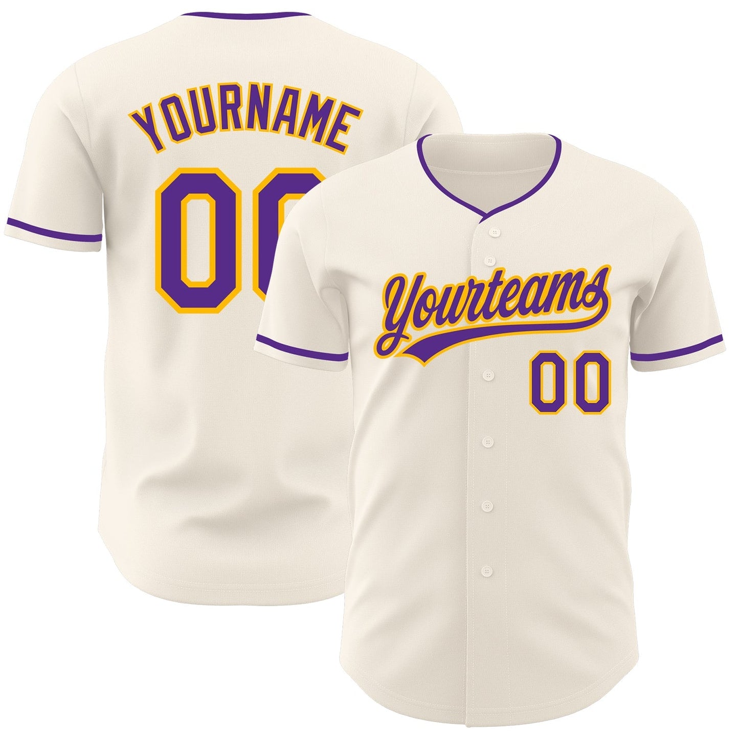 Custom Cream Purple-Gold Authentic Baseball Jersey baseball jersey product view 1