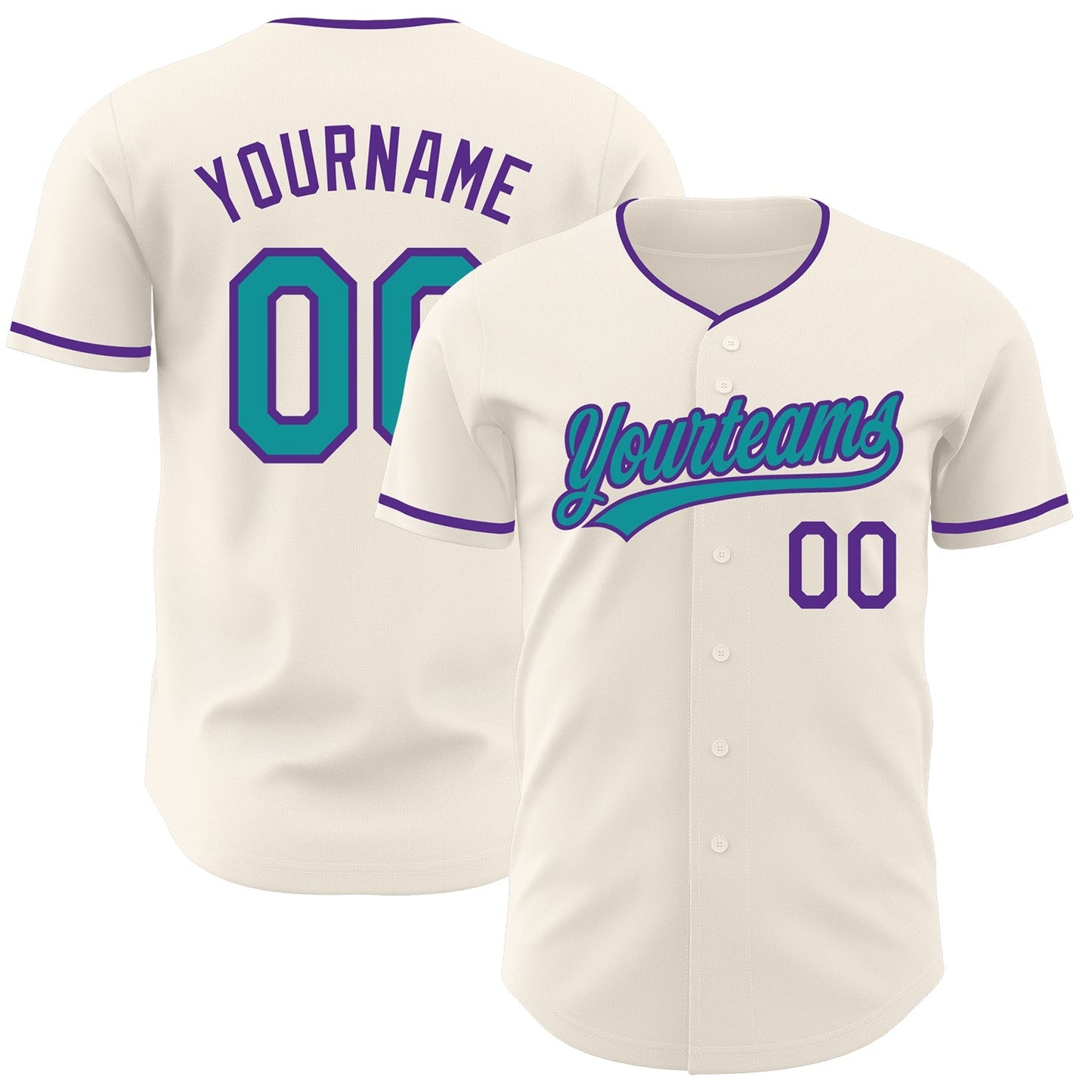 Custom Cream Teal-Purple Authentic Baseball Jersey baseball jersey product view 1