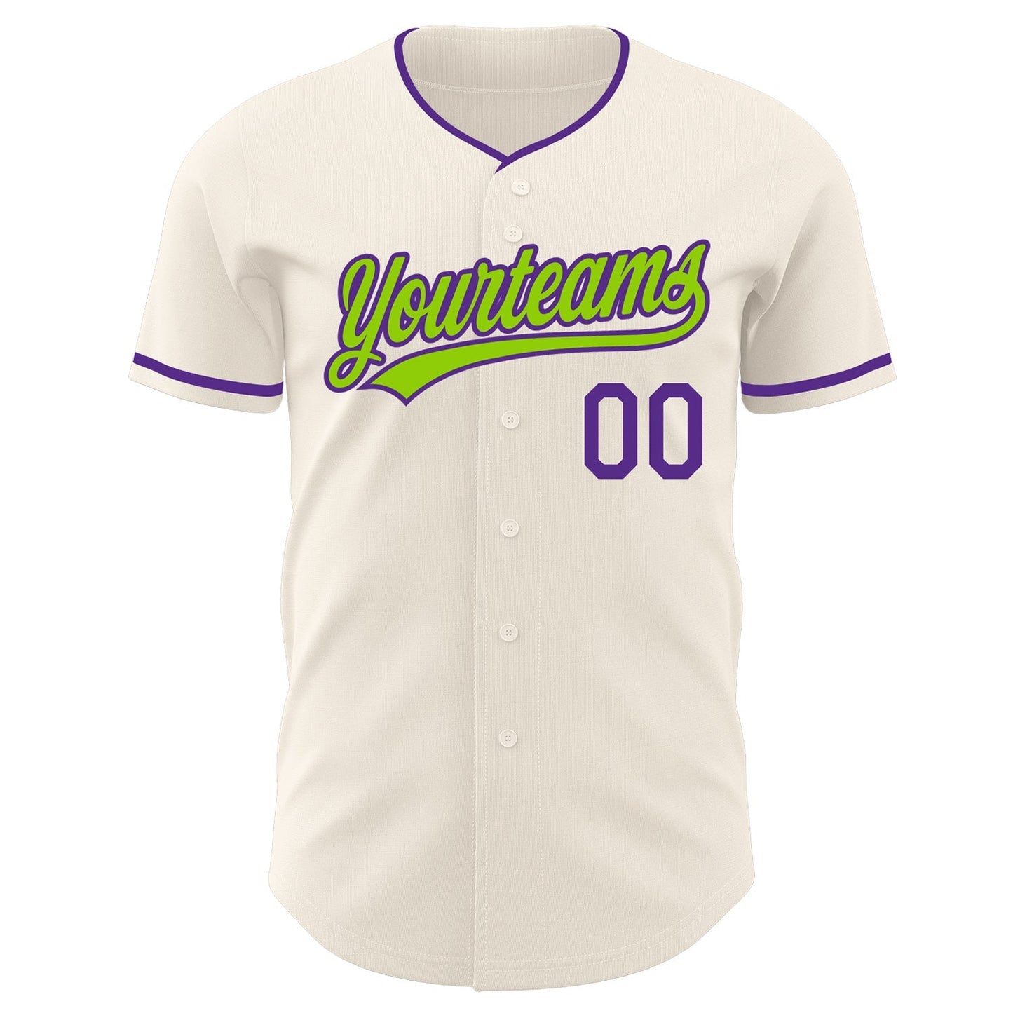 Custom Cream Neon Green-Purple Authentic Baseball Jersey baseball jersey product view 2