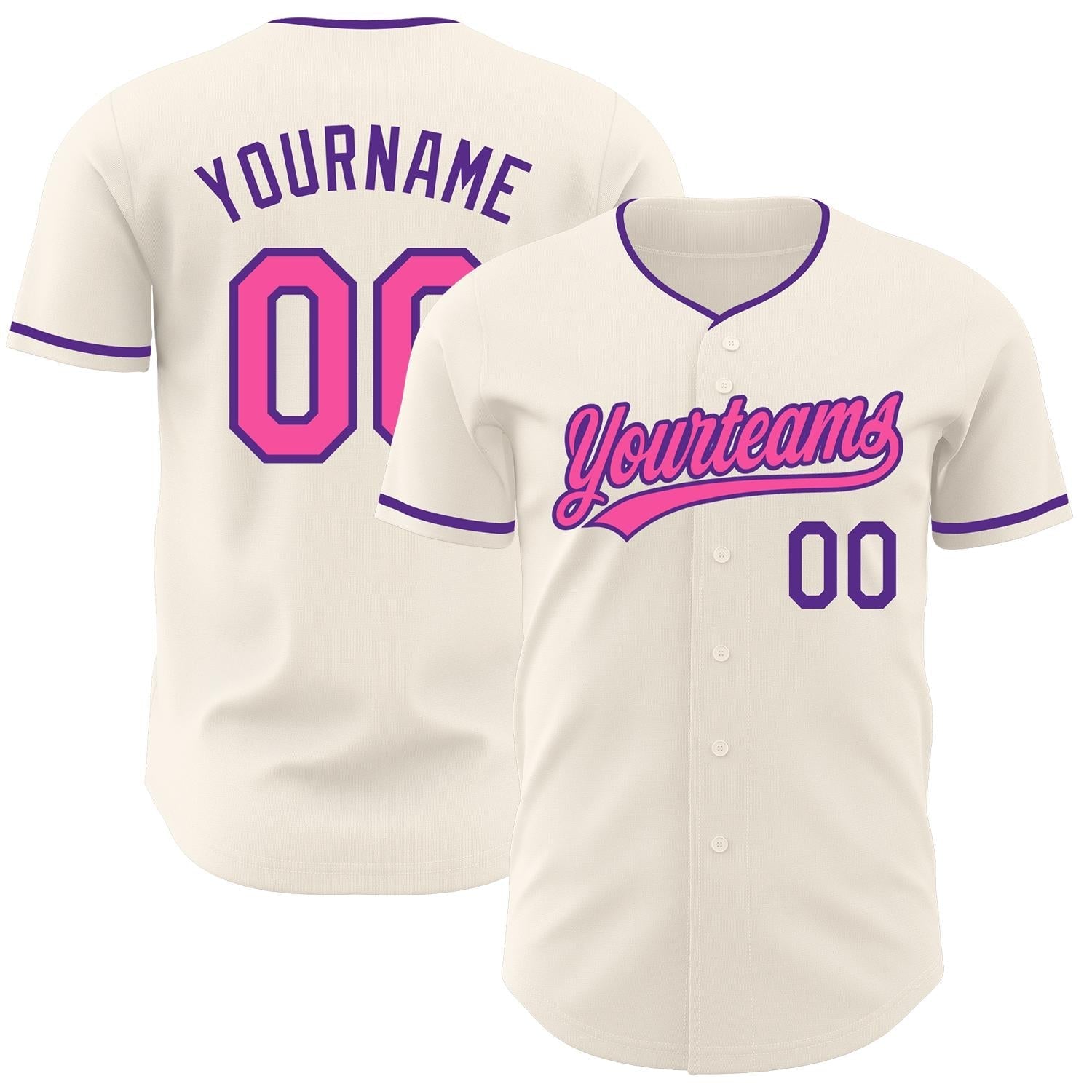 Custom Cream Pink-Purple Authentic Baseball Jersey baseball jersey product view 1
