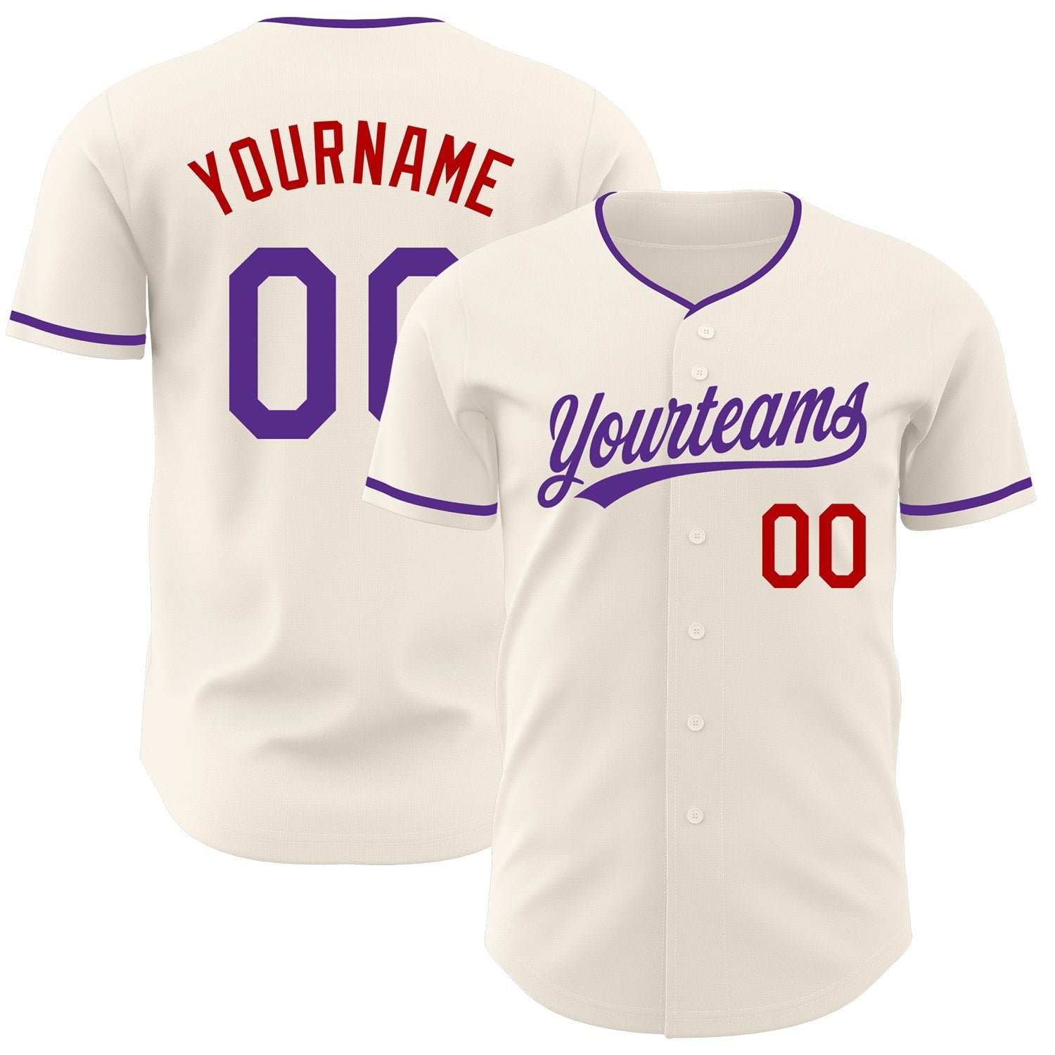 Custom Cream Purple-Red Authentic Baseball Jersey baseball jersey product view 1