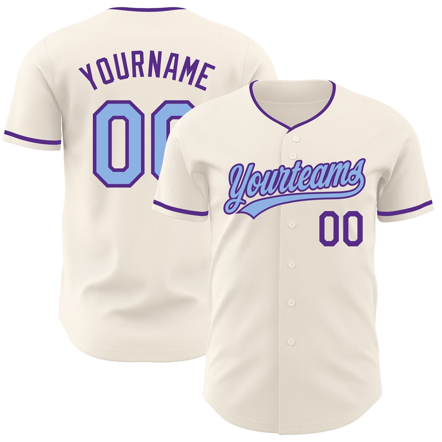 Custom Cream Light Blue-Purple Authentic Baseball Jersey baseball jersey product view 1