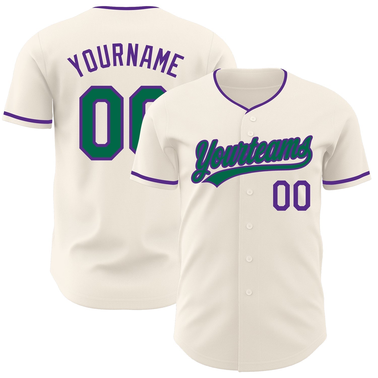 Custom Cream Kelly Green-Purple Authentic Baseball Jersey baseball jersey product view 1