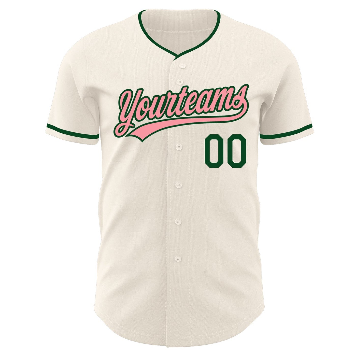 Custom Cream Medium Pink-Green Authentic Baseball Jersey baseball jersey product view 2