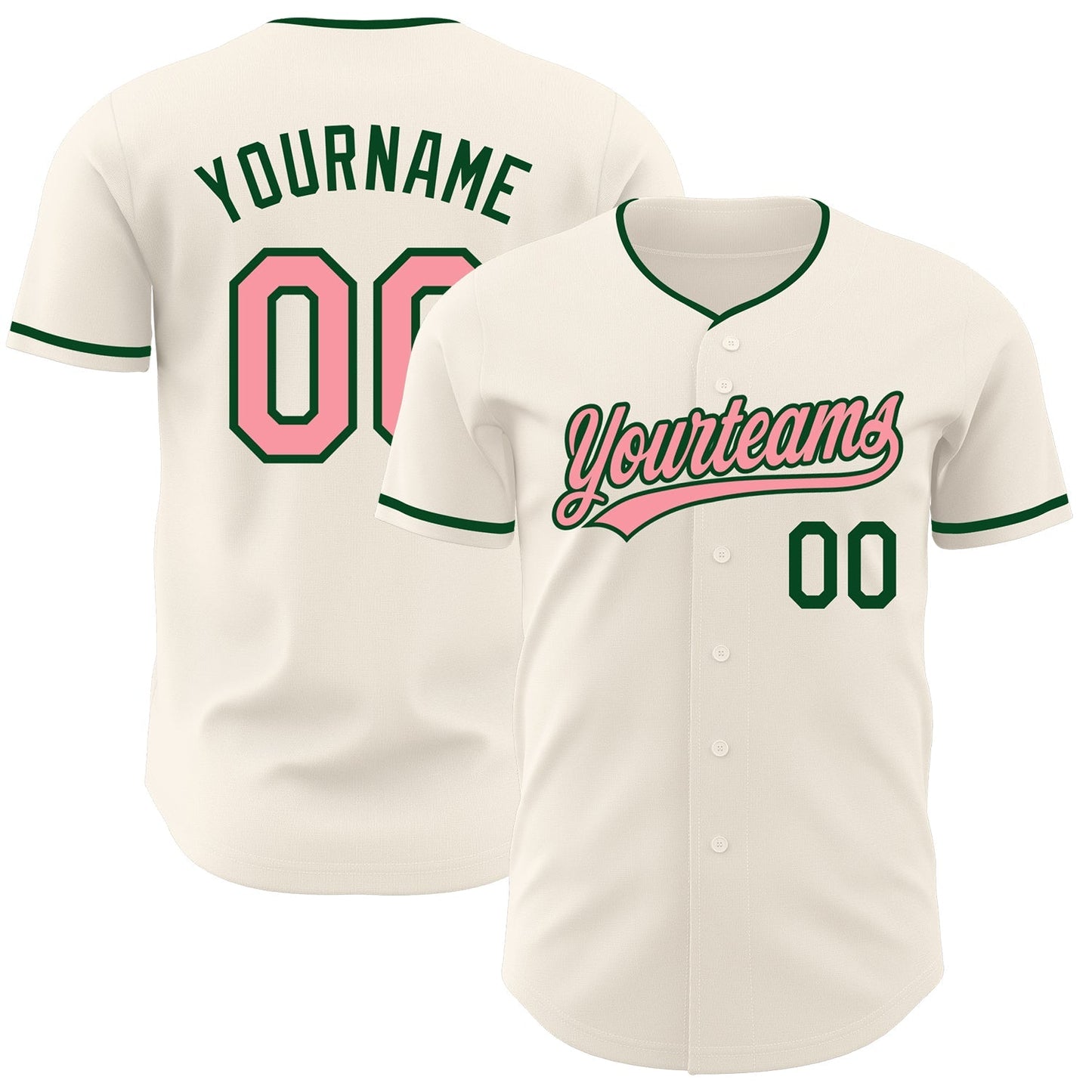 Custom Cream Medium Pink-Green Authentic Baseball Jersey baseball jersey product view 1