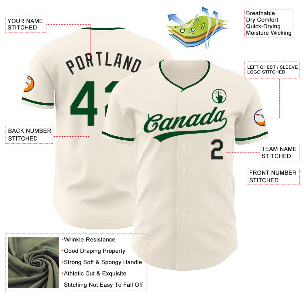 Custom Cream Green-Black Authentic Baseball Jersey baseball jersey product view 3