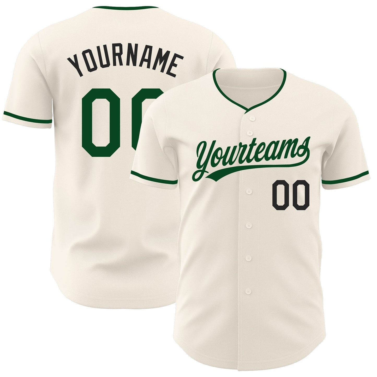 Custom Cream Green-Black Authentic Baseball Jersey baseball jersey product view 1