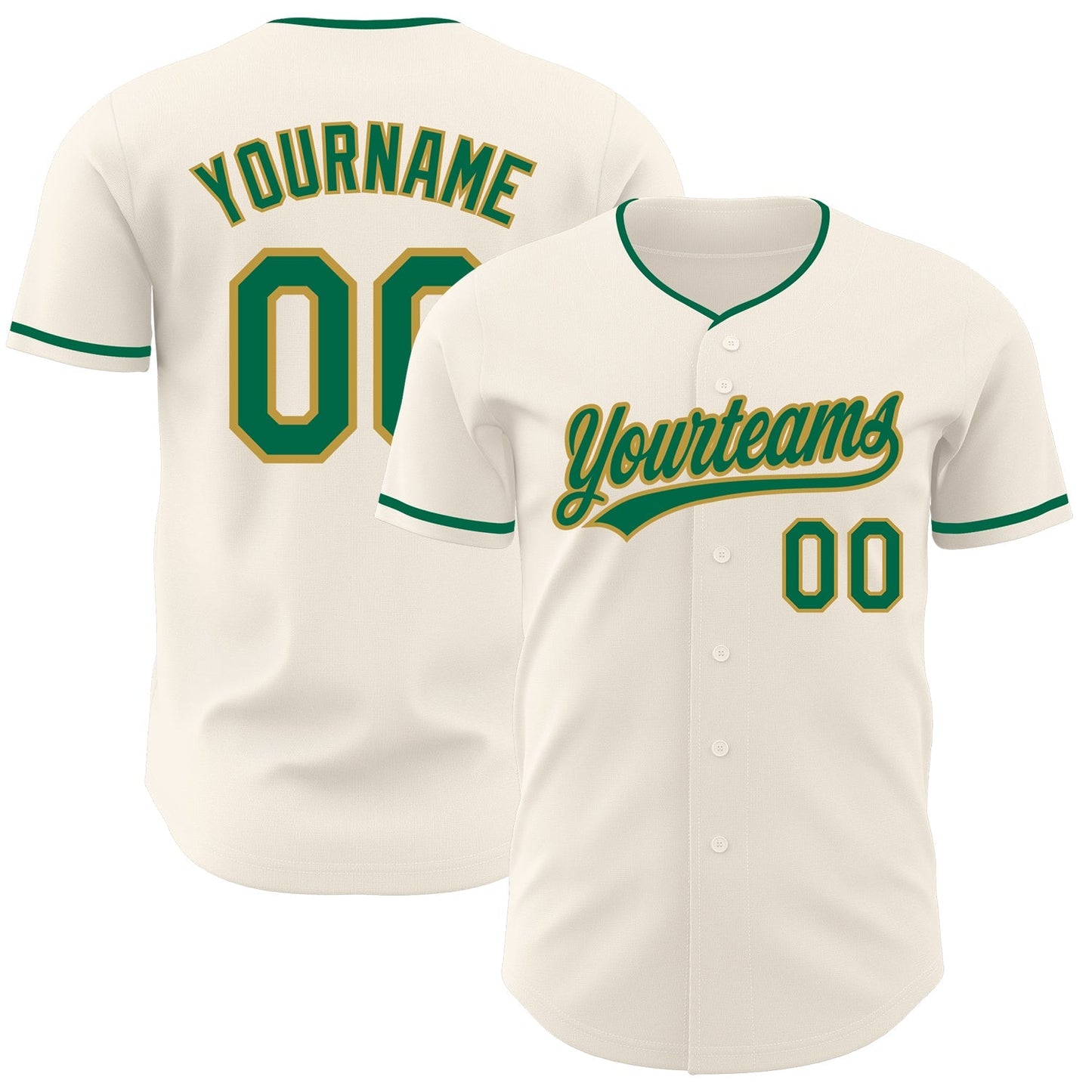 Custom Cream Kelly Green-Old Gold Authentic Baseball Jersey baseball jersey product view 1