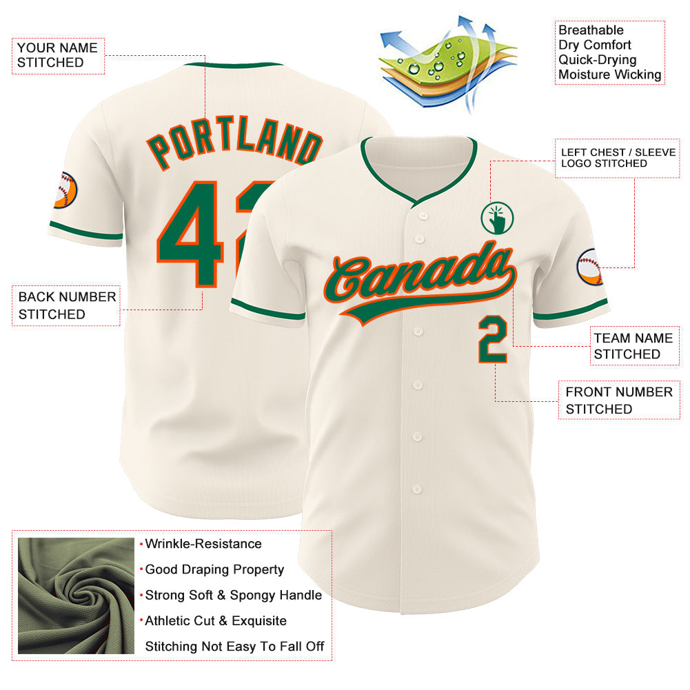 Custom Cream Kelly Green-Orange Authentic Baseball Jersey baseball jersey product view 3
