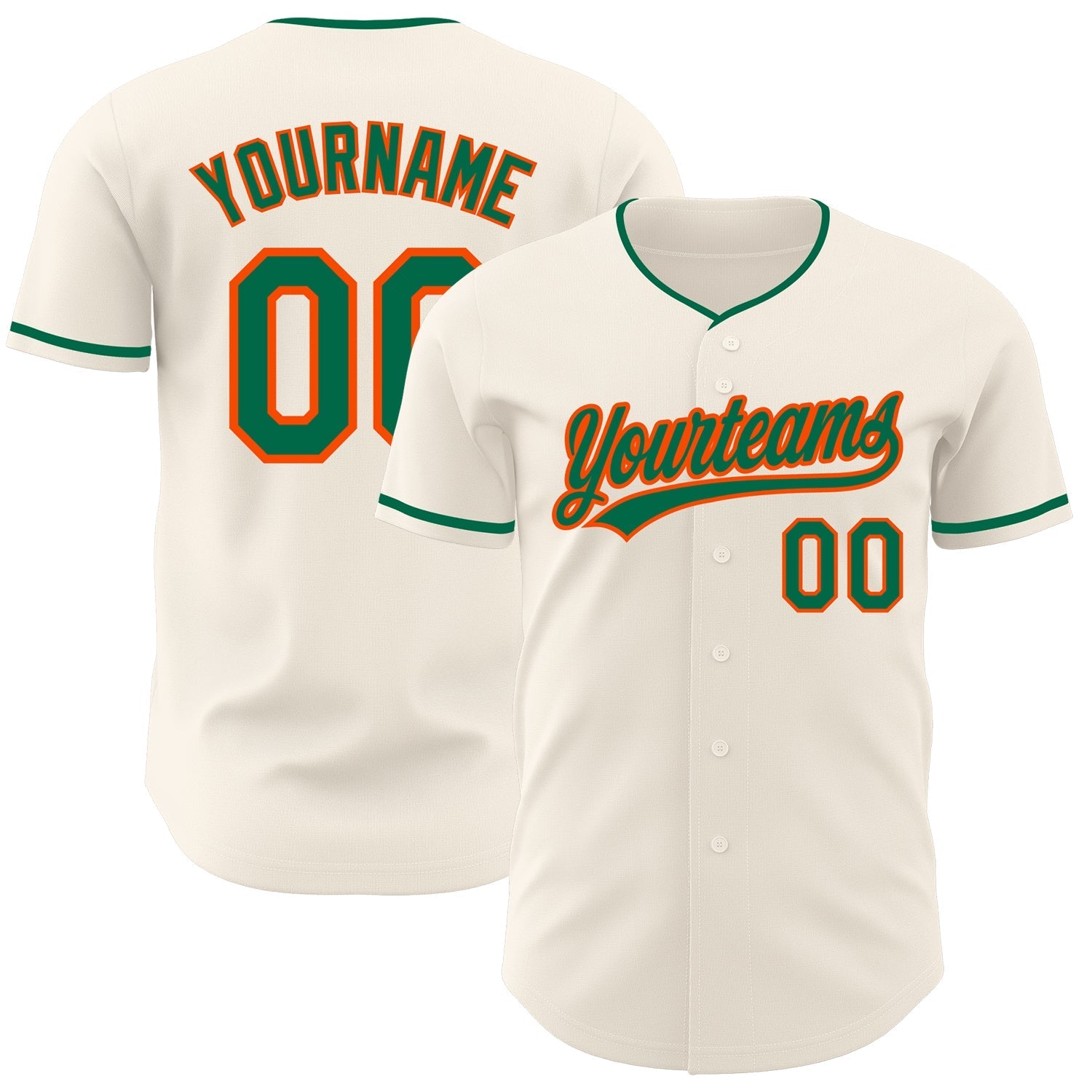 Custom Cream Kelly Green-Orange Authentic Baseball Jersey baseball jersey product view 1