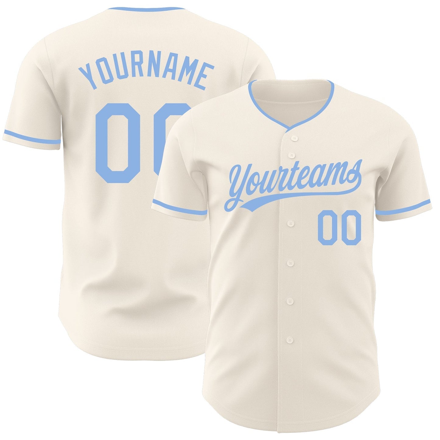 Custom Cream-Light Blue Authentic Baseball Jersey baseball jersey product view 1