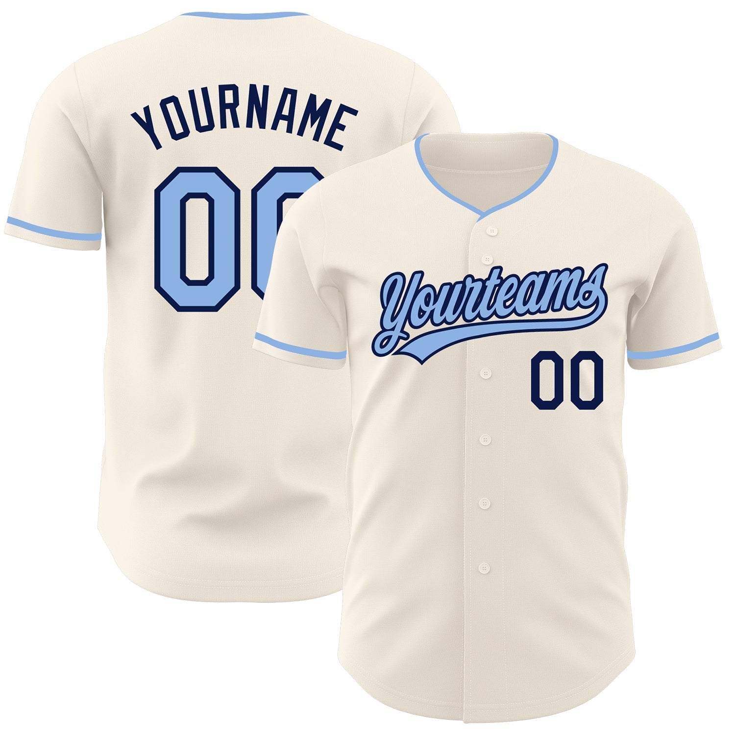 Custom Cream Light Blue-Navy Authentic Baseball Jersey baseball jersey product view 1
