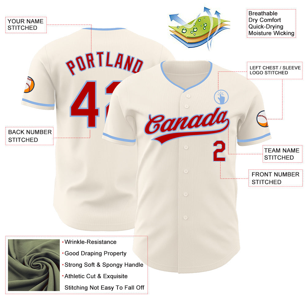 Custom Cream Red-Light Blue Authentic Baseball Jersey baseball jersey product view 3