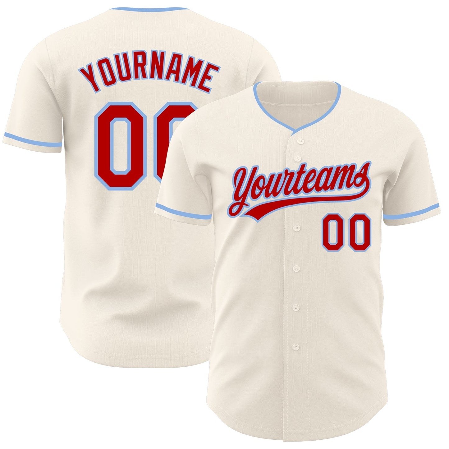 Custom Cream Red-Light Blue Authentic Baseball Jersey baseball jersey product view 1