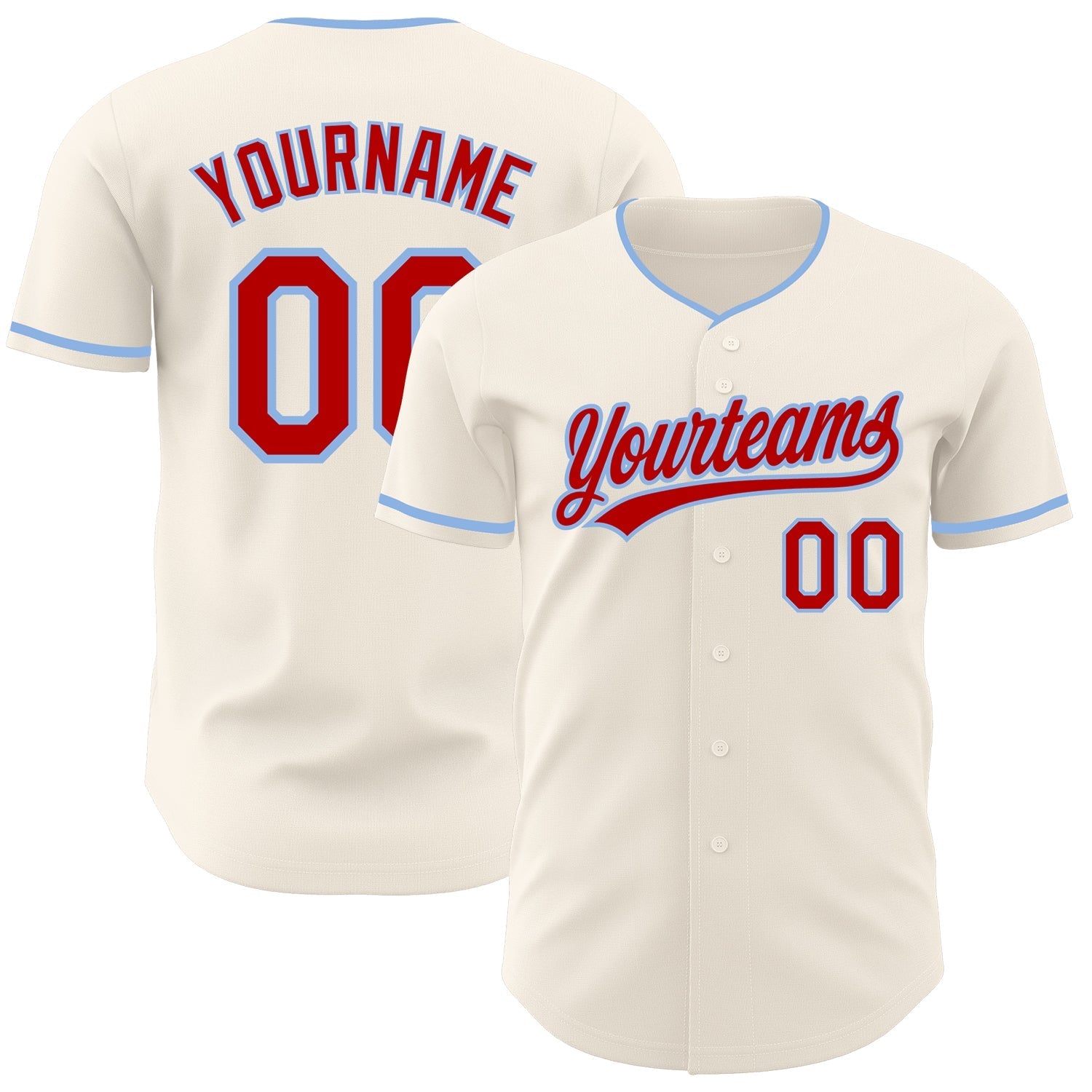 Custom Cream Red-Light Blue Authentic Baseball Jersey baseball jersey product view 1