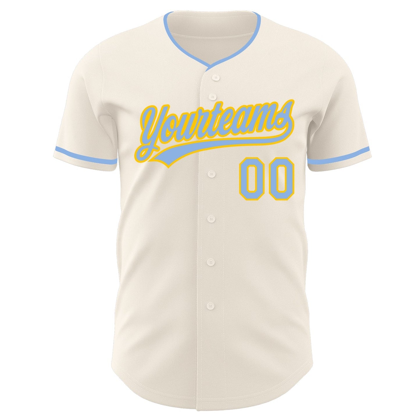 Custom Cream Light Blue-Yellow Authentic Baseball Jersey baseball jersey product view 2