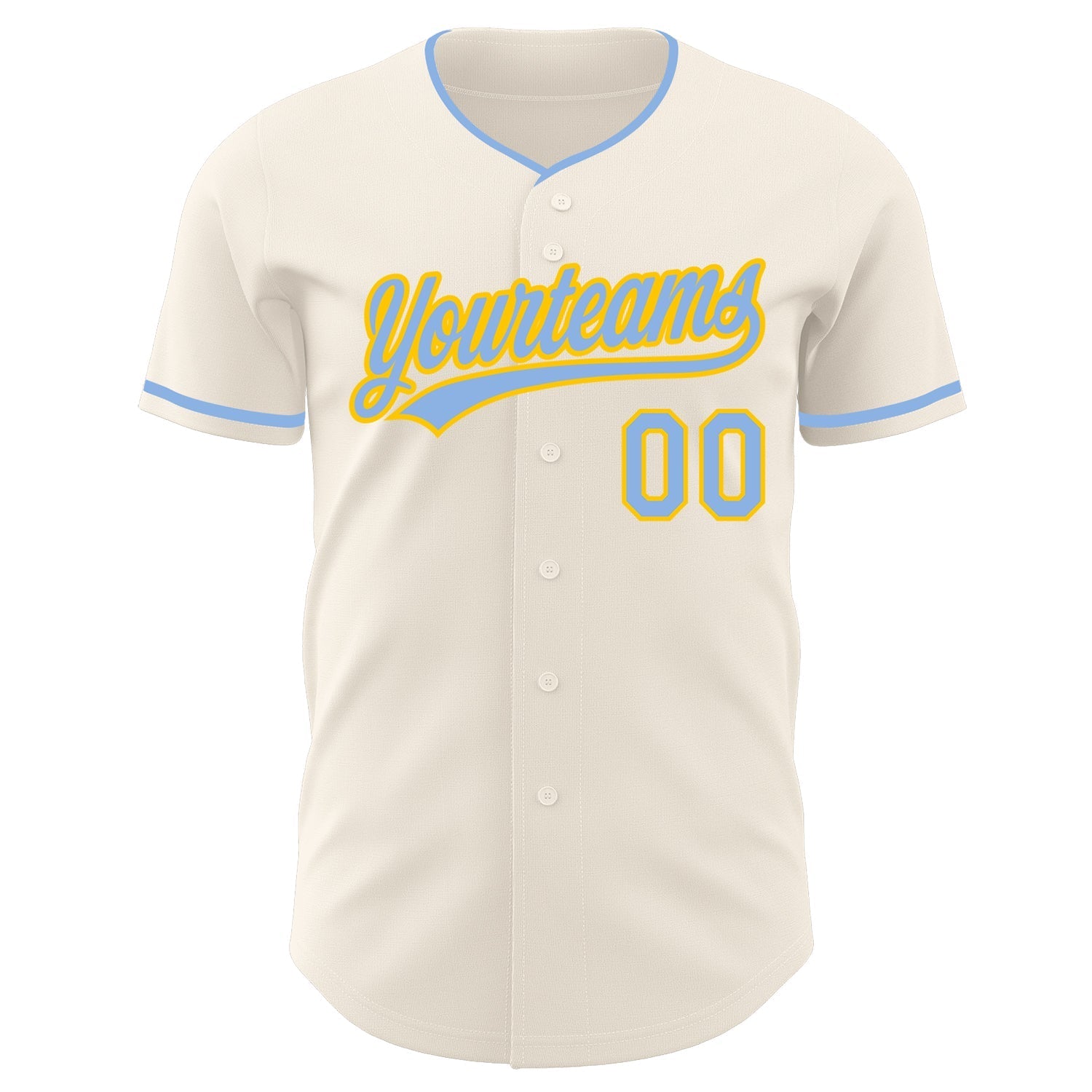 Custom Cream Light Blue-Yellow Authentic Baseball Jersey baseball jersey product view 2