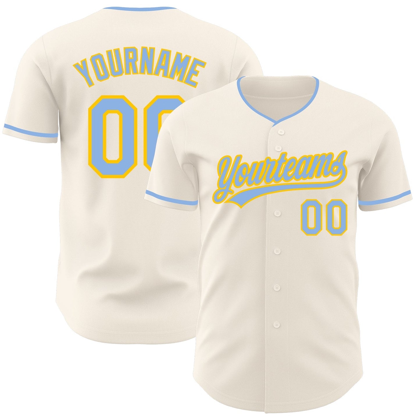Custom Cream Light Blue-Yellow Authentic Baseball Jersey baseball jersey product view 1
