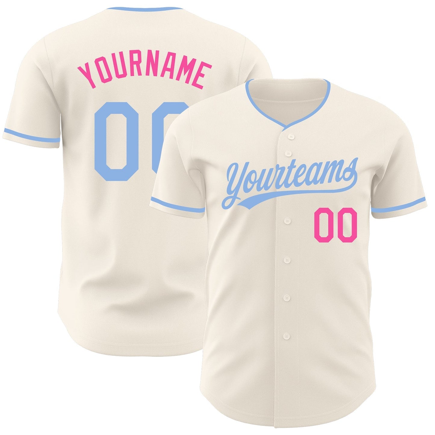 Custom Cream Light Blue-Pink Authentic Baseball Jersey baseball jersey product view 1