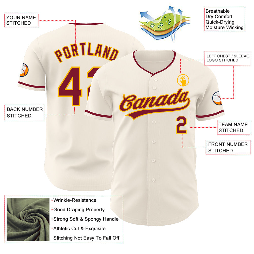 Custom Cream Crimson-Gold Authentic Baseball Jersey baseball jersey product view 3