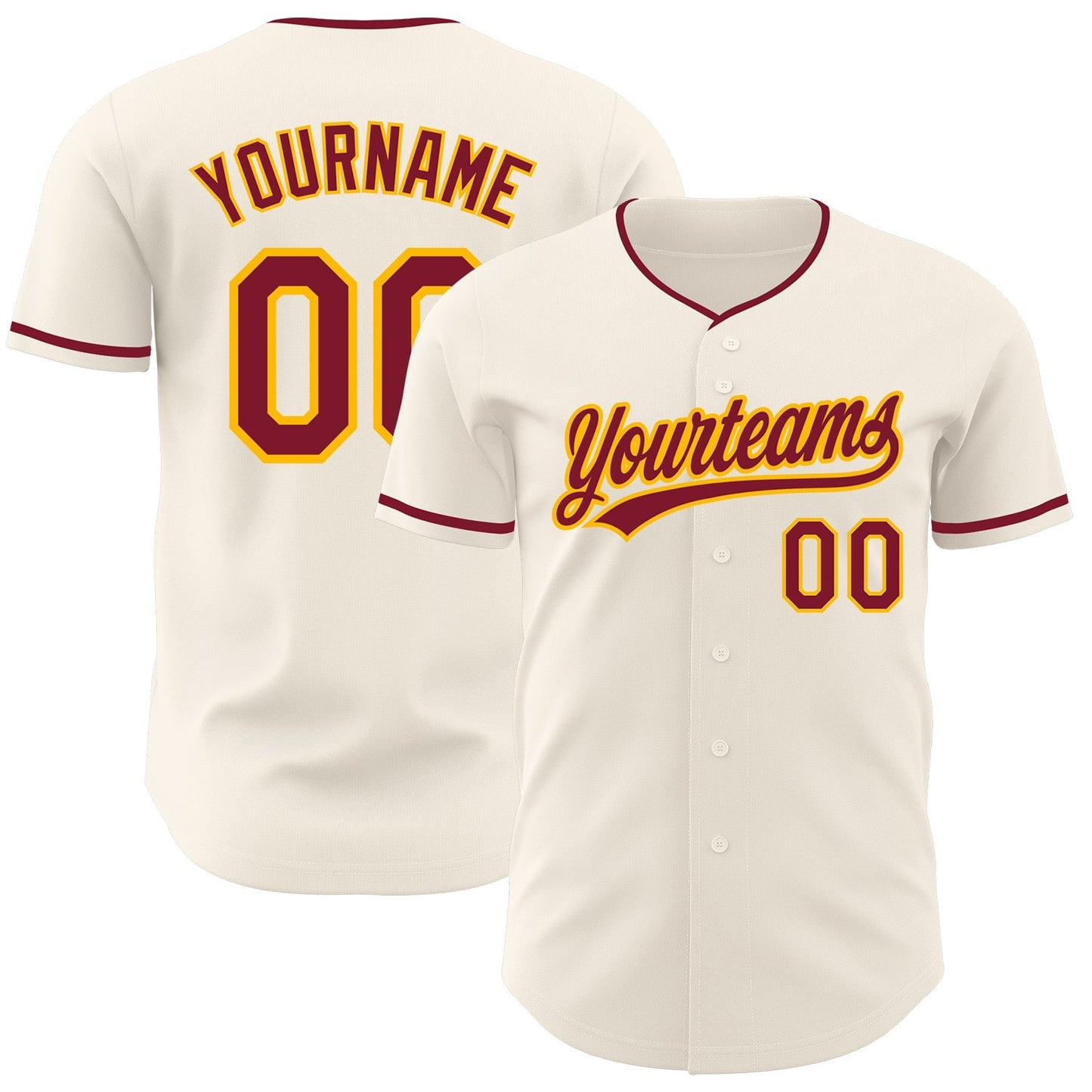 Custom Cream Crimson-Gold Authentic Baseball Jersey baseball jersey product view 1