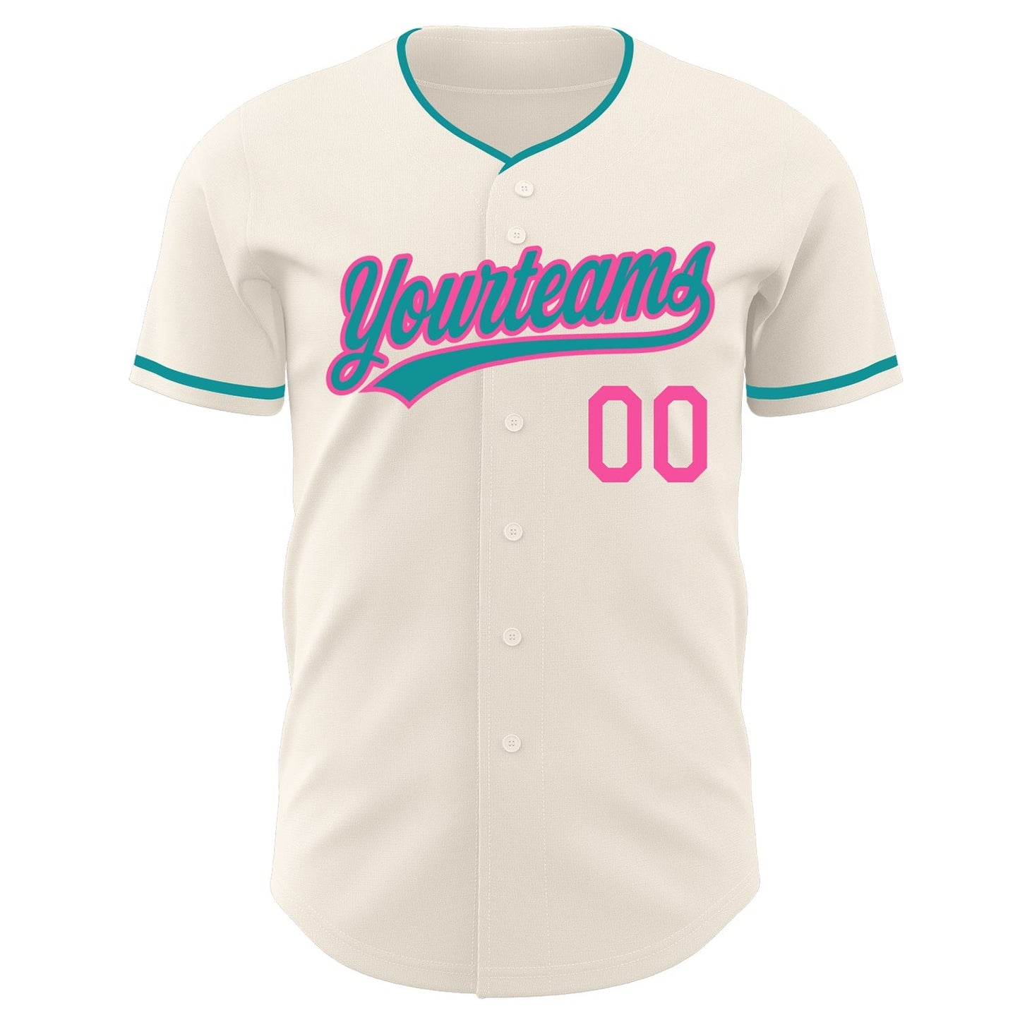 Custom Cream Teal-Pink Authentic Baseball Jersey baseball jersey product view 2