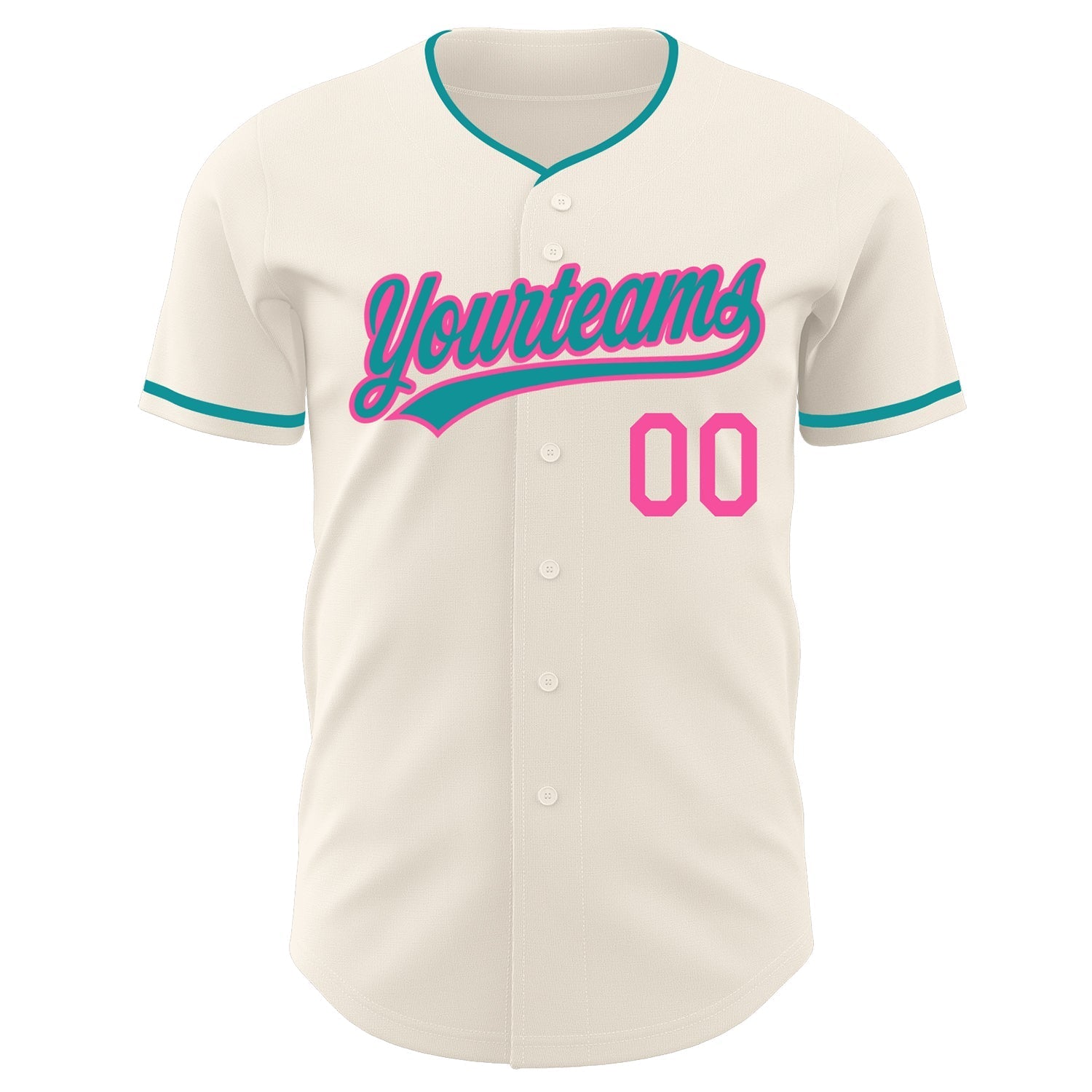 Custom Cream Teal-Pink Authentic Baseball Jersey baseball jersey product view 2
