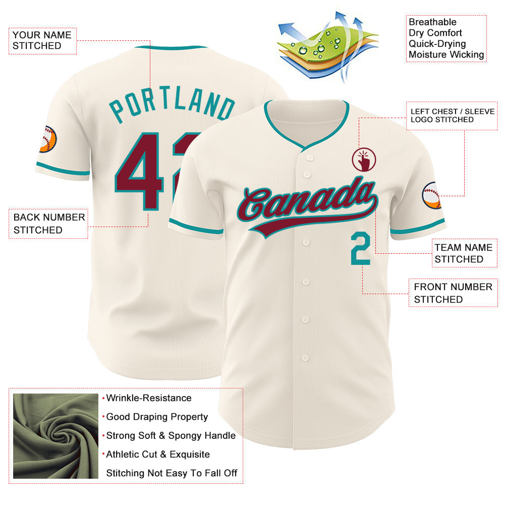 Custom Cream Crimson-Teal Authentic Baseball Jersey baseball jersey product view 3