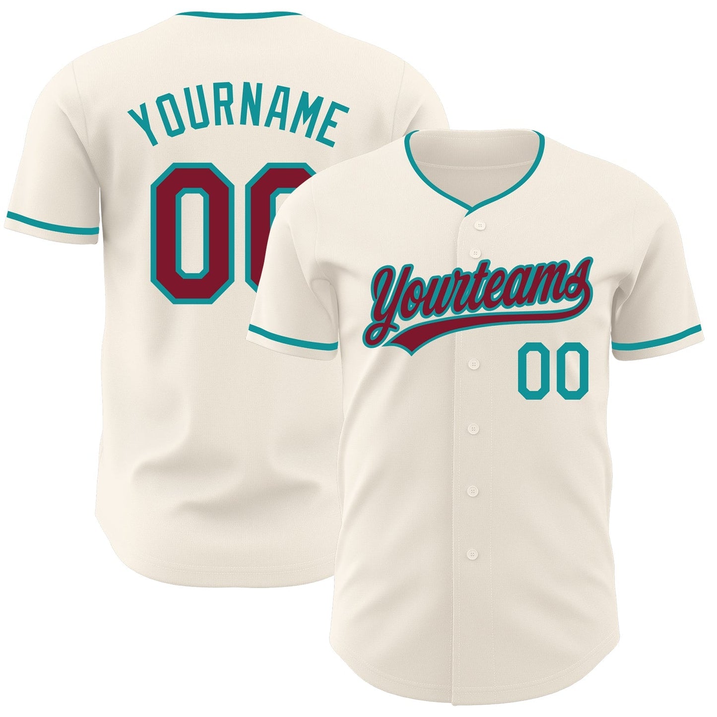 Custom Cream Crimson-Teal Authentic Baseball Jersey baseball jersey product view 1