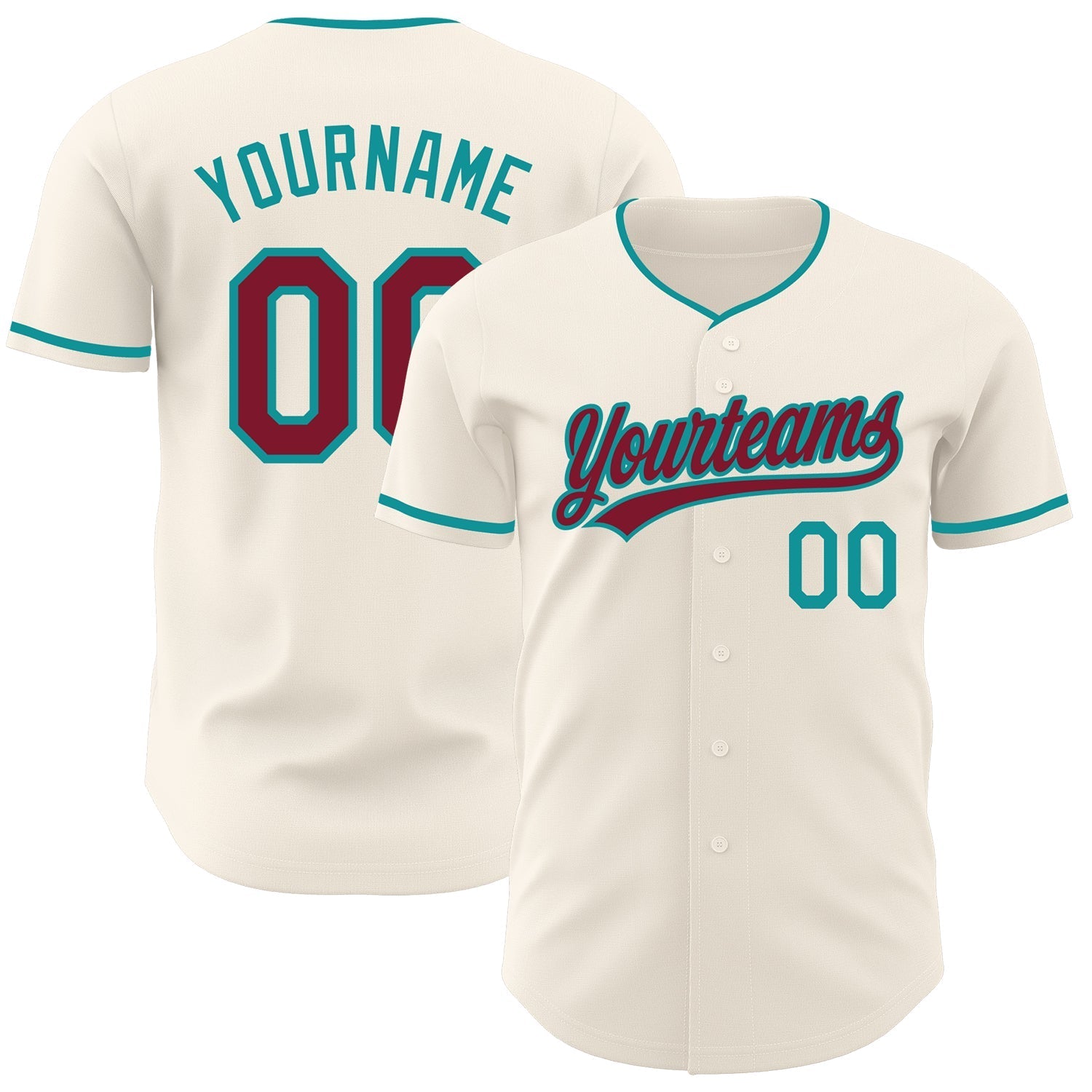 Custom Cream Crimson-Teal Authentic Baseball Jersey baseball jersey product view 1