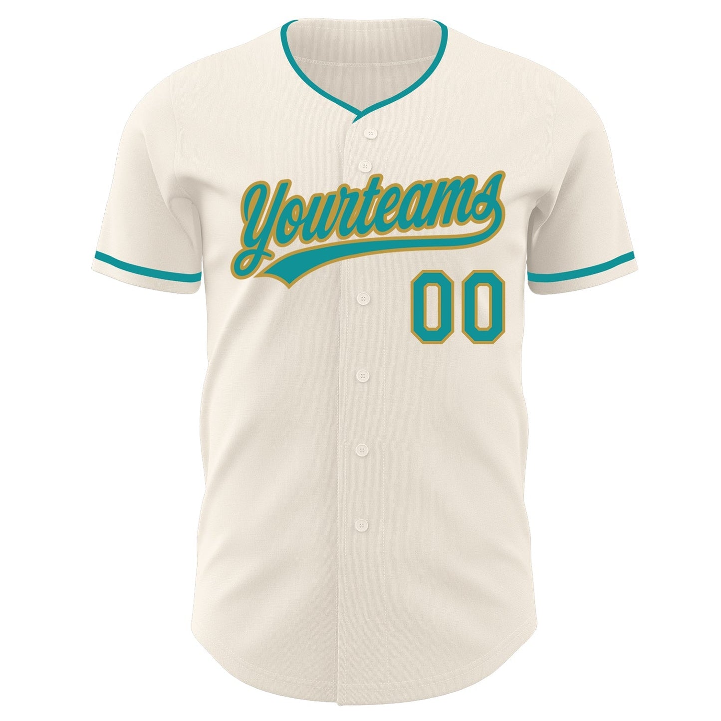 Custom Cream Teal-Old Gold Authentic Baseball Jersey baseball jersey product view 2