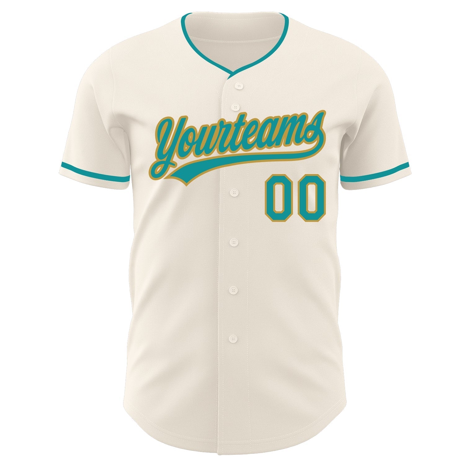 Custom Cream Teal-Old Gold Authentic Baseball Jersey baseball jersey product view 2