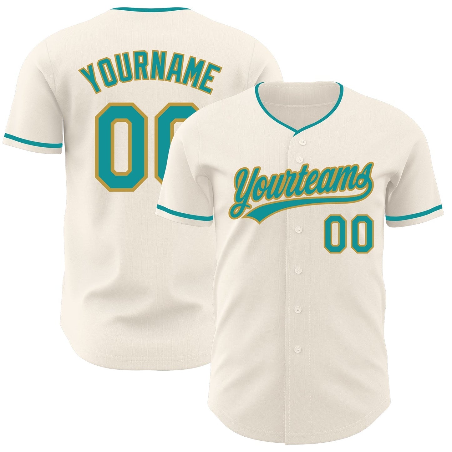 Custom Cream Teal-Old Gold Authentic Baseball Jersey baseball jersey product view 1