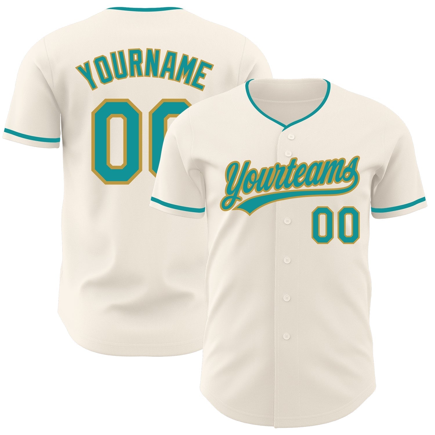 Custom Cream Teal-Old Gold Authentic Baseball Jersey baseball jersey product view 1