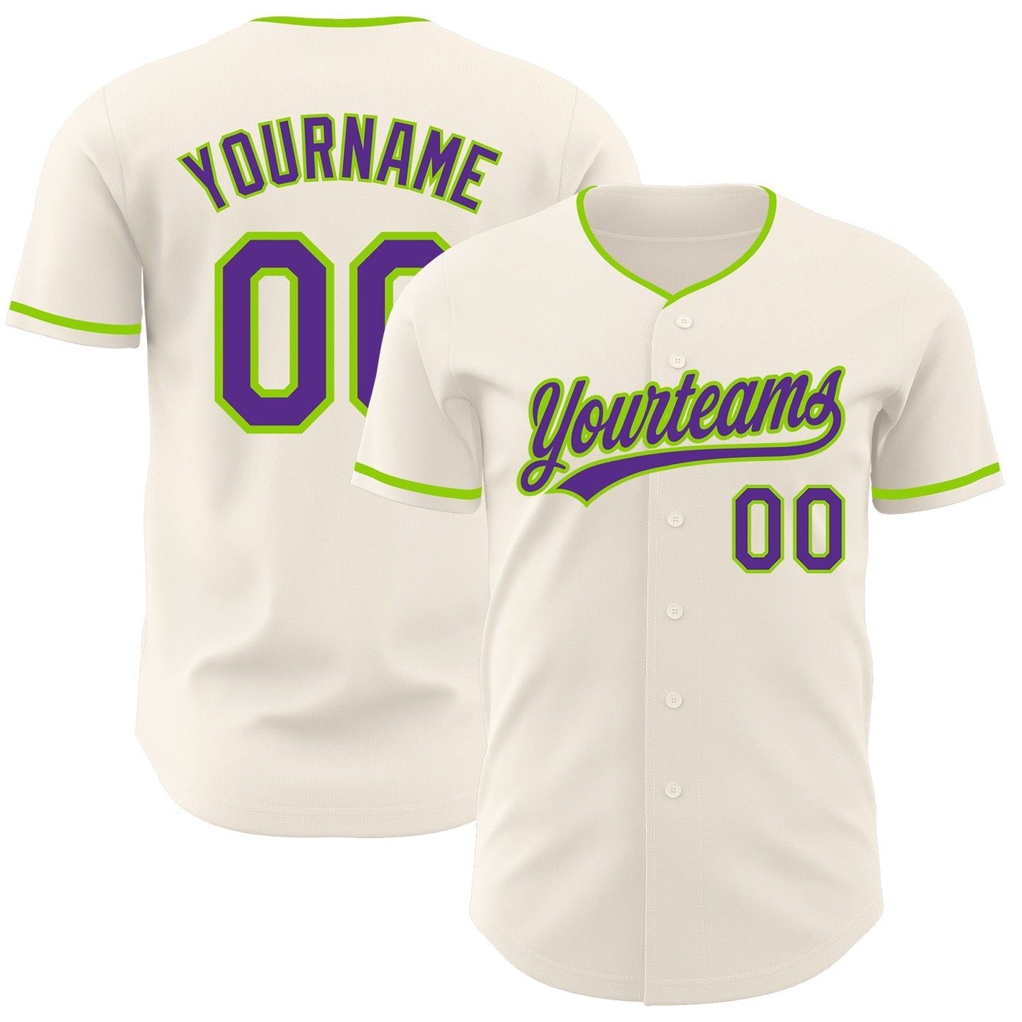 Custom Cream Purple-Neon Green Authentic Baseball Jersey baseball jersey product view 1