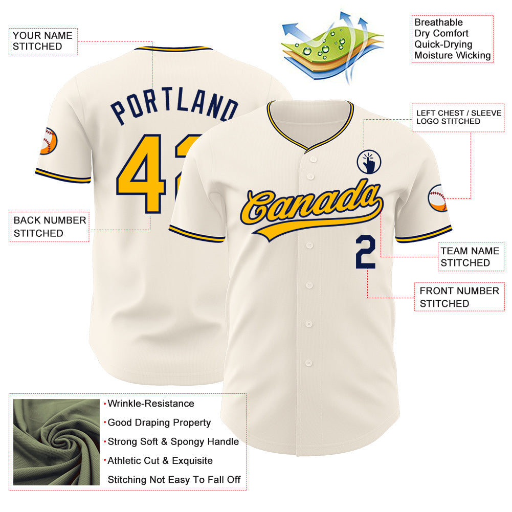 Custom Cream Gold-Navy Authentic Baseball Jersey baseball jersey product view 3