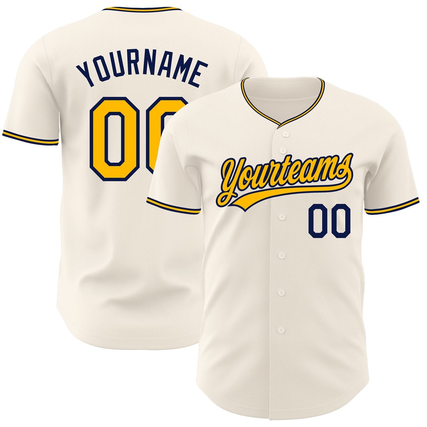 Custom Cream Gold-Navy Authentic Baseball Jersey baseball jersey product view 1
