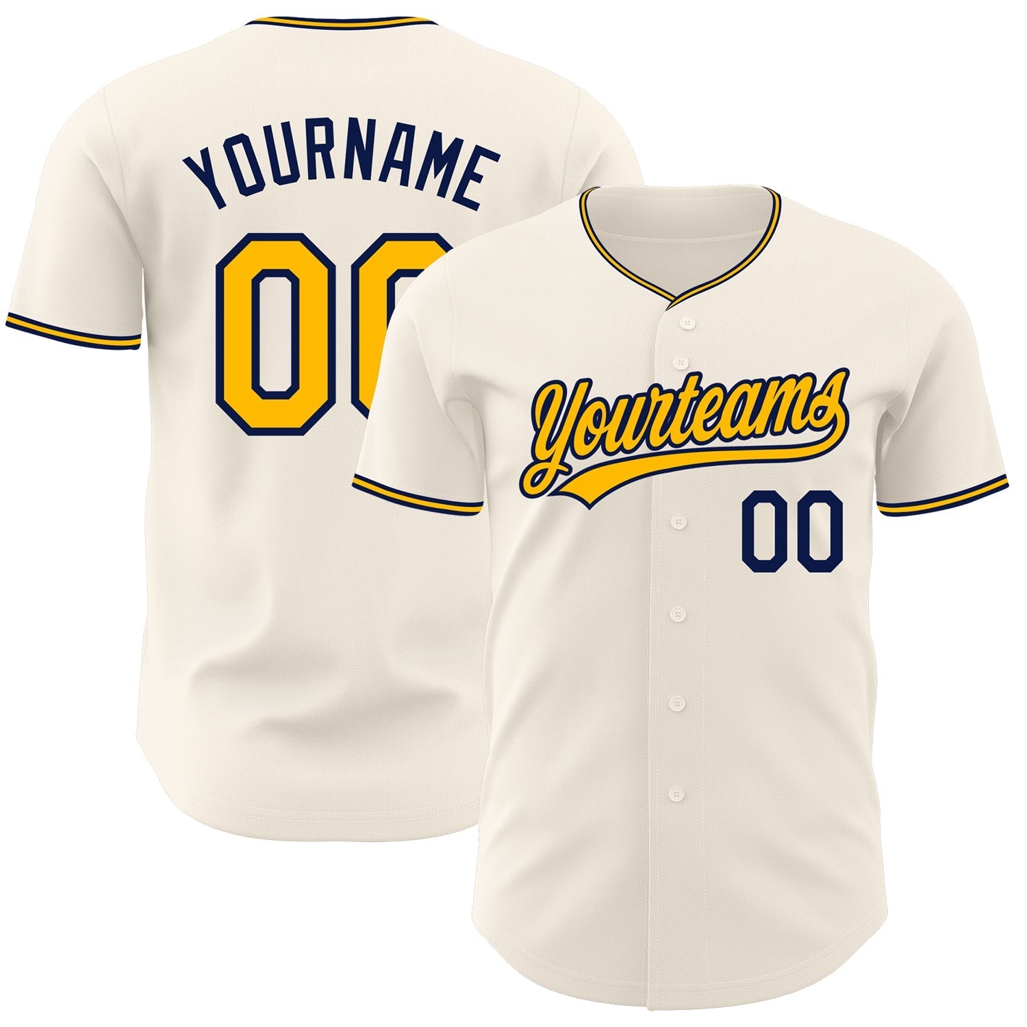 Custom Cream Gold-Navy Authentic Baseball Jersey baseball jersey product view 1