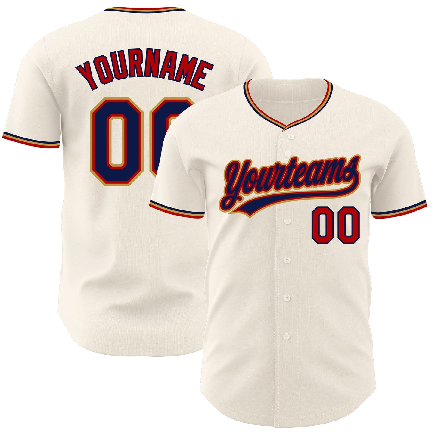 Custom Cream Navy Red-Old Gold Authentic Baseball Jersey baseball jersey product view 1
