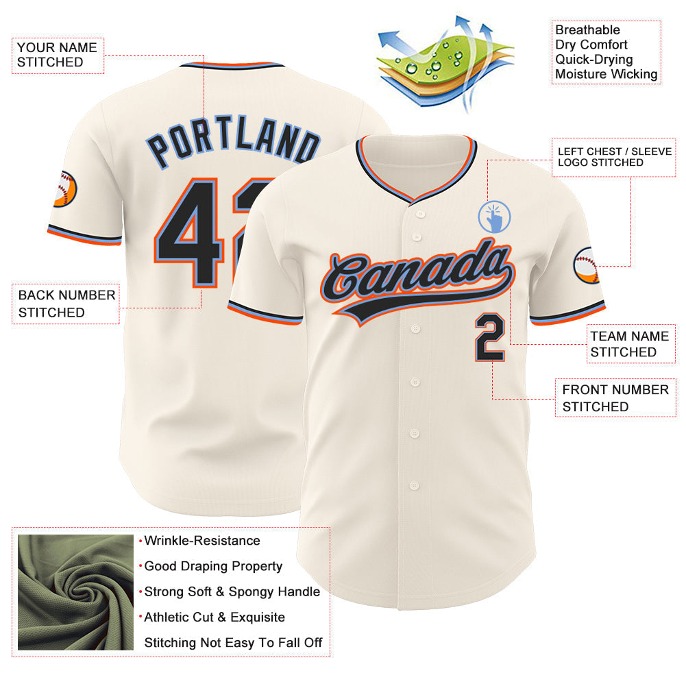 Custom Cream Black Powder Blue-Orange Authentic Baseball Jersey baseball jersey product view 3