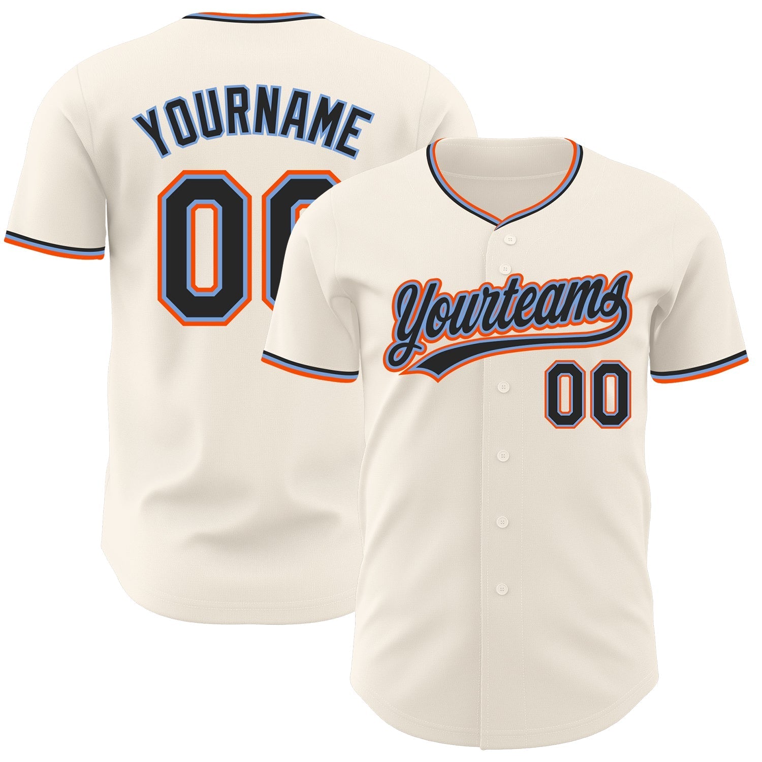 Custom Cream Black Powder Blue-Orange Authentic Baseball Jersey baseball jersey product view 1