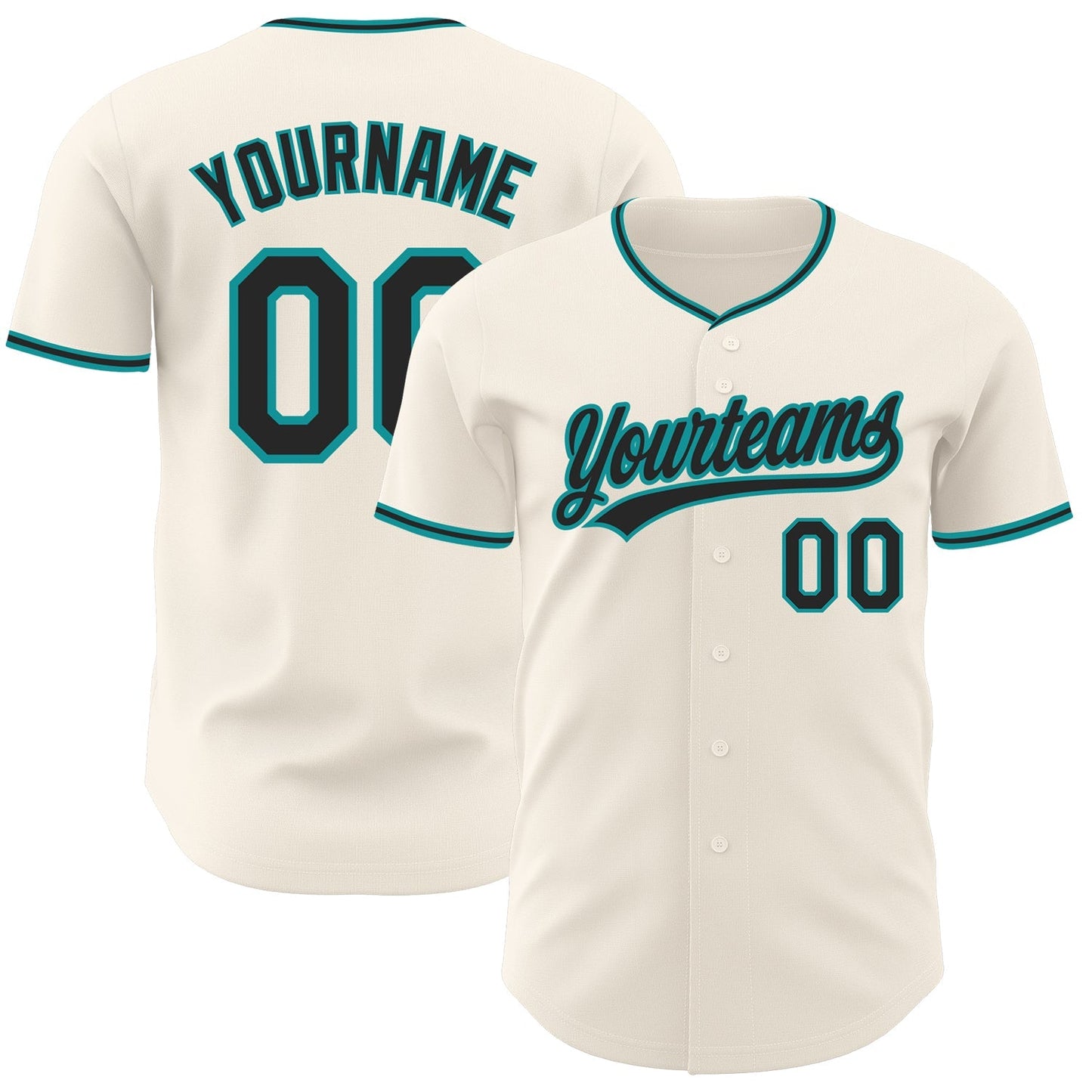 Custom Cream Black-Teal Authentic Baseball Jersey baseball jersey product view 1