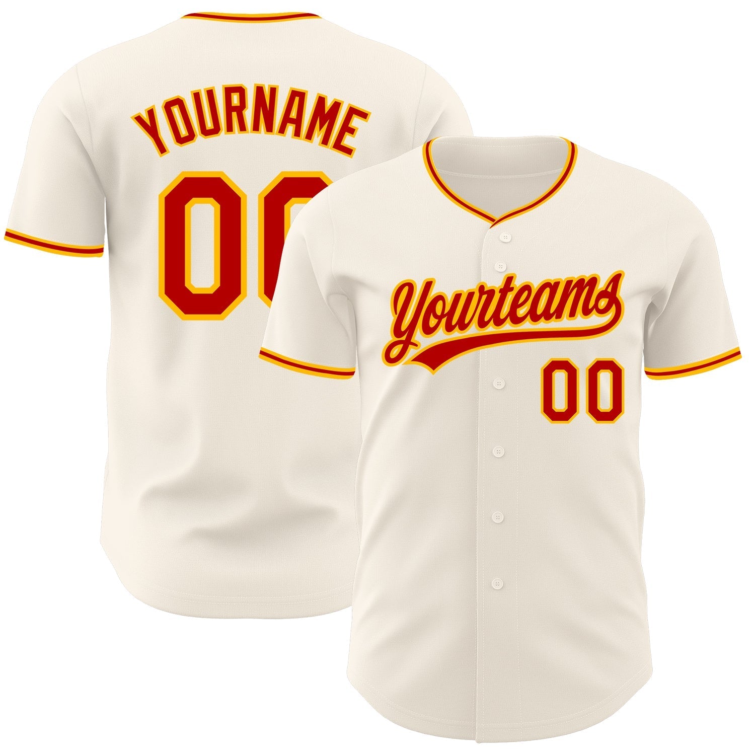 Custom Cream Red-Gold Authentic Baseball Jersey baseball jersey product view 1