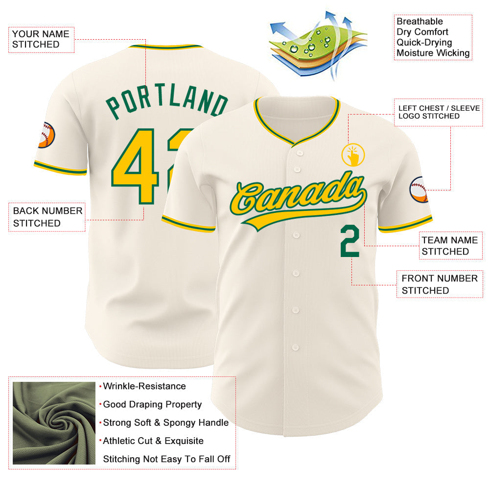 Custom Cream Yellow-Kelly Green Authentic Baseball Jersey baseball jersey product view 3