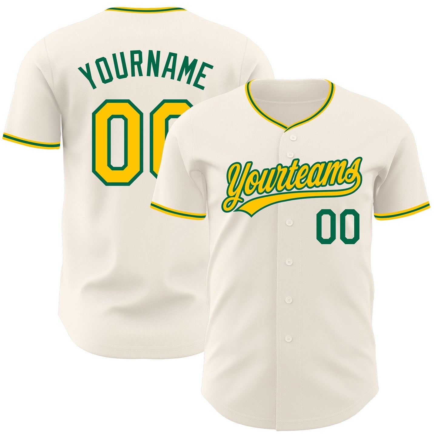 Custom Cream Yellow-Kelly Green Authentic Baseball Jersey baseball jersey product view 1