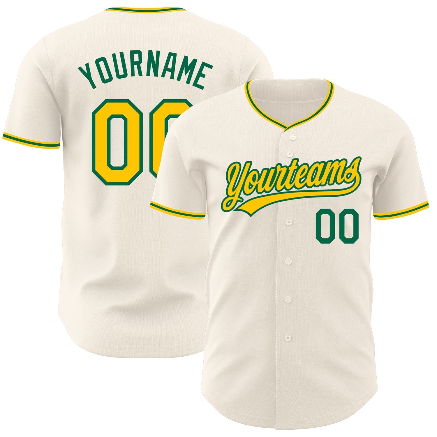 Custom Cream Yellow-Kelly Green Authentic Baseball Jersey baseball jersey product view 1