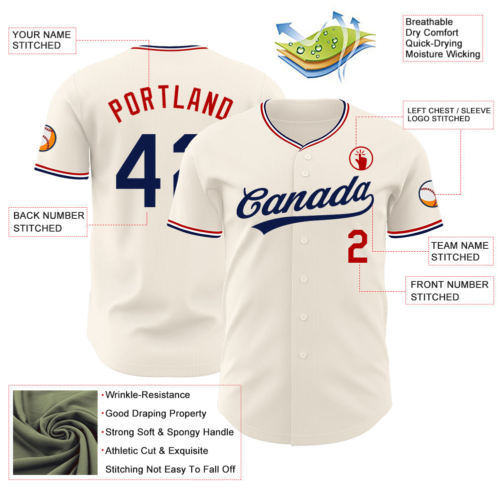 Custom Cream Navy Red-White Authentic Baseball Jersey baseball jersey product view 3